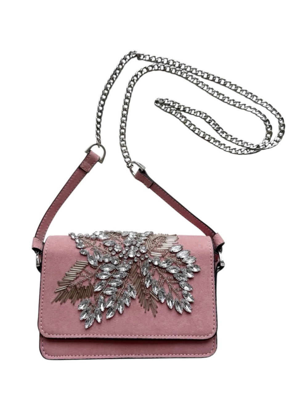 TOPSHOP Pink Faux Suede Embellished Shoulder Bag